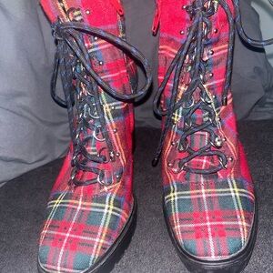 ANTONIO MELANI Red Plaid Heeled Boots